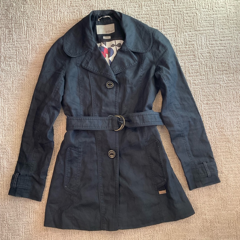 ❤️🌺 Aritzia Wilfred 100% Linen Trench Coat Black XS Minimalist Timeless Capsule